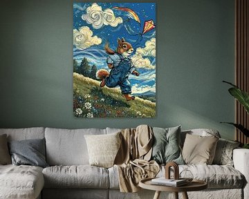 Illustration d'un écureuil volant un cerf-volant sur MIROKKU