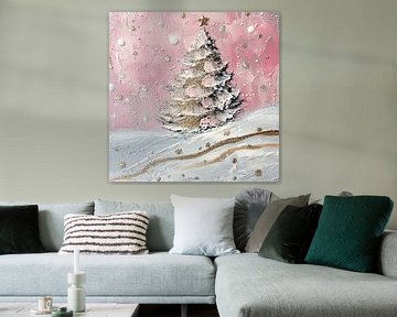 Kerstboom in Pastel – Magische Feestdagen in Roze en Goud van Mel Digital Art