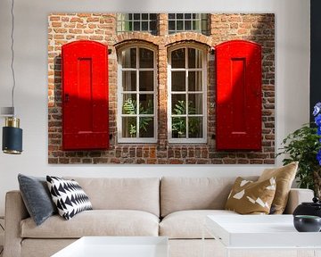 Window with red shutters in Maastricht by Martien Janssen