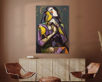 Vrouw en Gele Vogels | Vrouw met Vogels van ARTEO Schilderijen