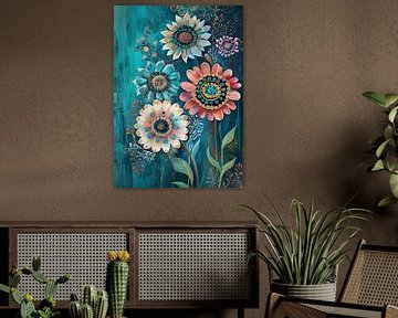 Türkisfarbene Blumenkunst von Wunderbare Kunst