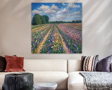 Fields of Colorful Tranquility van Abstract Schilderij