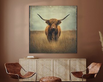 Schotse hooglander met retro textuur van Thea