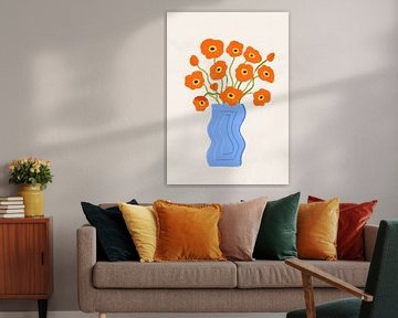 Mohnblumen in blauer Vase