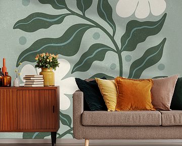 Witte margrieten en groene bladeren van Katarzyna Gąsiorowska