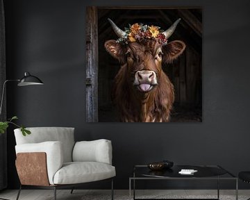 Rustiek rundvlees met een bloemenkroon - een charmant portret van MArt
