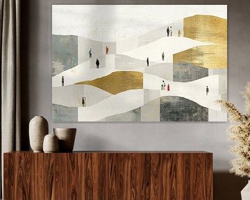 Beige Goud | Beige Golven met Menselijke Figuren van Zen en Meer