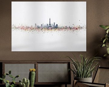 Minimalist paris skyline with pastel floral explosion by Thea