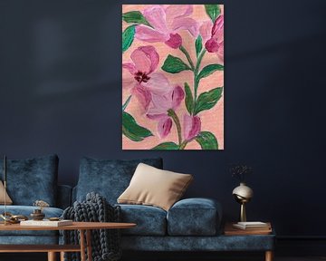 Roze bloemen met groene bladeren van Nikita Jariwala