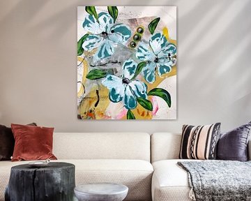 Kräftige blaue und grüne Blumen