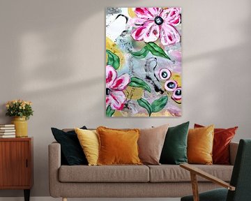 Levendige roze bloemen en groene bladeren van Poonam Choudhary