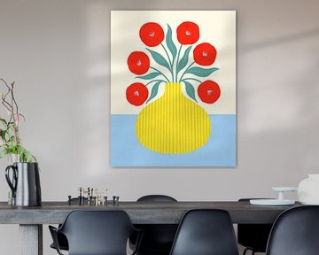 Red Flowers in Yellow Vase by Melissa Donne