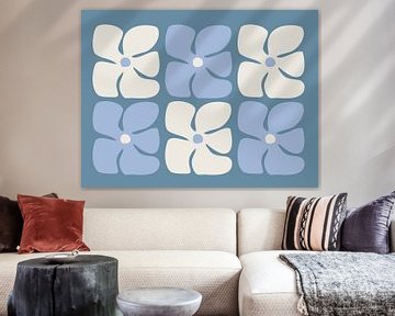 Six Stylized Flower Motifs In Blue And White by Jolly and Dash