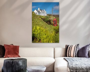 Country house near Colbost with red telephone box, Glendale, Skye