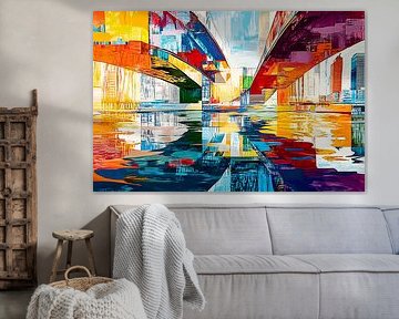 Colourful abstract bridge painting by Art & Soul Creations