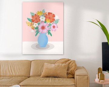 Levendig boeket bloemen in een blauwe vaas van Petra Lizde
