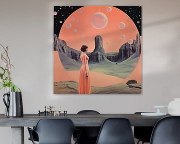 Surrealistische geometrische collagekunst in de ruimte van Samantha Hearn
