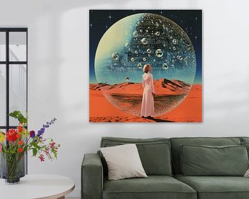 Orb in de ruimte collage kunst van Samantha Hearn