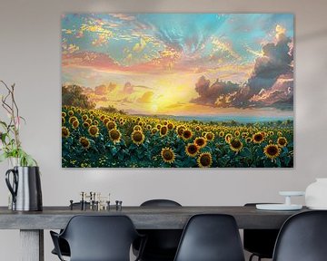 Schitterend zonnebloemveld bij zonsondergang van Imperial Art House