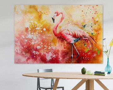 Peinture à l'aquarelle d'un flamant rose coloré