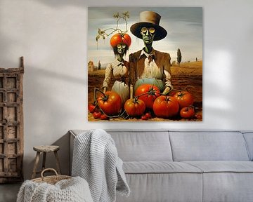 Tomatenboer paar karikatuur landschap portret van gm_designs