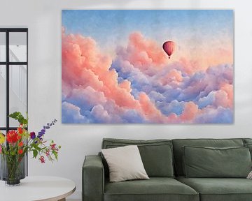 Hot air balloon in Pink Cloud Sea | Dreamy Adventure by Whale & Sons