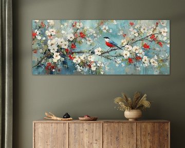 Vogel op tak met kleurrijke bloemen van I ❤ Bloemen
