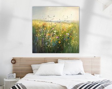 Blumenwiese Malerei | Traumwiese von Abstraktes Gemälde
