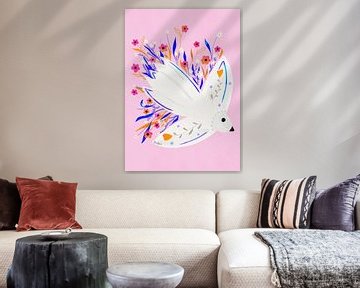 Vogel in bloemen Roze illustratie van Baroo Bloom