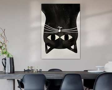 Schwarze Katze auf dem Kopf stehend