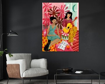 House Music Ladies With Guitar And Cat by uta krogmann