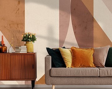 Abstrakte Bauhaus-Formen in Braun, Rost, Beige und Orange VII von Dina Dankers
