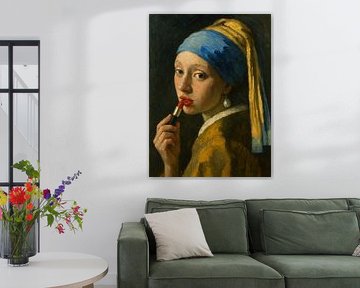 Mädchen mit Perlenstick auf den Lippen von KijkKunst