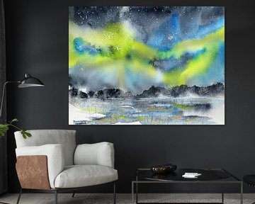 Northern lights over an abstract landscape by Enjoy-Aquarell