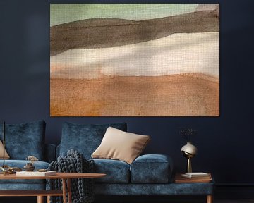 Abstract minimalistisch landschap schilderij in oker, wit, groen van Dina Dankers
