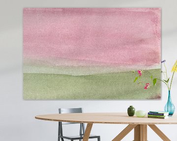 Roze en groen minimalistisch landschap schilderij I van Dina Dankers
