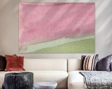 Roze en groen minimalistisch landschap schilderij II van Dina Dankers