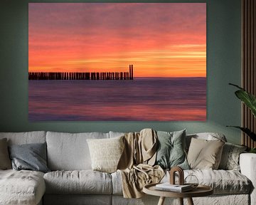 Plage du coucher de soleil à Domburg sur Zeeland op Foto