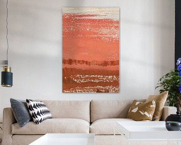 Abstract landschap schilderij. Koraal op terracotta. van Dina Dankers