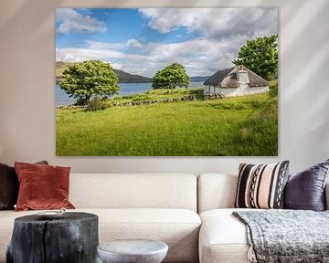 Thatched cottage on Loch Airnord near Luib, Isle of Skye