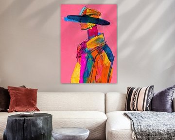 Vrouw met Hoed | Kleurrijke Vrouw met Hoed van ARTEO Schilderijen