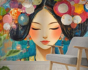 Flower wreath | Serene Woman with Colours by Eye catching paintings
