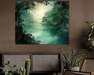 Meer Tussen Bomen | Enchanted Lake Glow van Abstract Schilderij