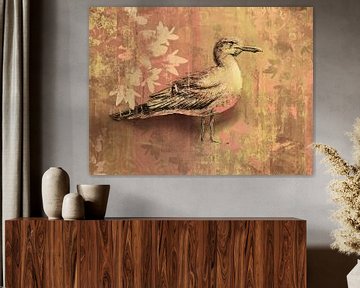 Vintage Vogel Illustratie op Botanische Achtergrond – Warme Rustieke Wanddecoratie van Emiel de Lange