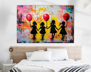 Kinderen met ballonnen silhouetten van Art & Soul Creations