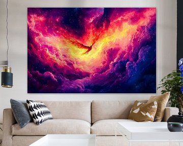 Magical phoenix in fiery sky by Art & Soul Creations