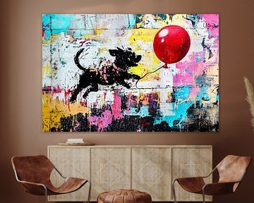 Hond achtervolgt rode ballon van Imperial Art House