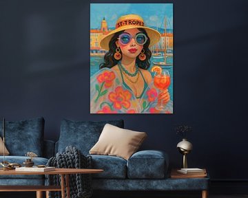 St. Tropez Elegance - Vintage Portret Reis Poster Stijl Muur Kunst van Dagmar Pels