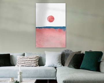 Minimalistisch landschap roze en marineblauw 02 van amini54