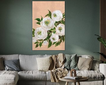 Pivoines Evadne en corail sur Rosana Laiz Blursbyai